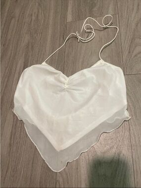 White Satin Handkerchief Halter Top - Women